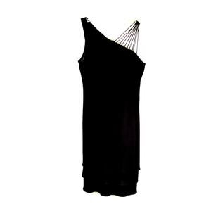 Vtge Cocktail dress sz 12 black poly/crepe double flounce Joneswear pullon